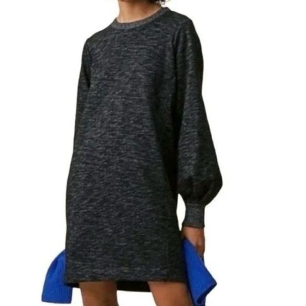 Lou & Grey Womens Space Dye Balloon Sleeve Sweatshirt Mini Dress Charcoal XS